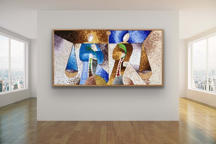 Mosaico con due figure e bilance