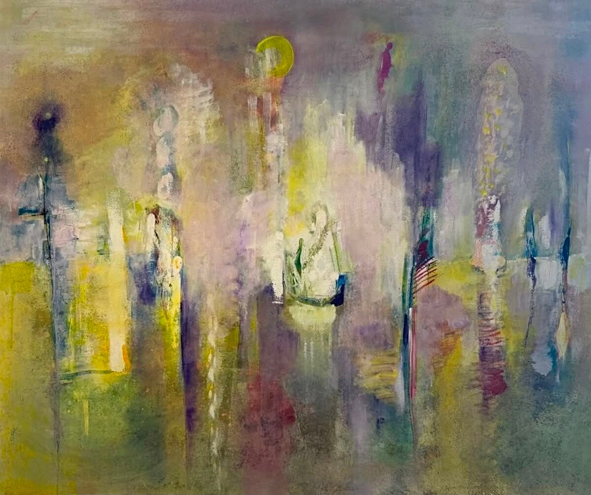 Nebbia Dorata, 2026, tecnica mista su tela, 134 x 112 cm