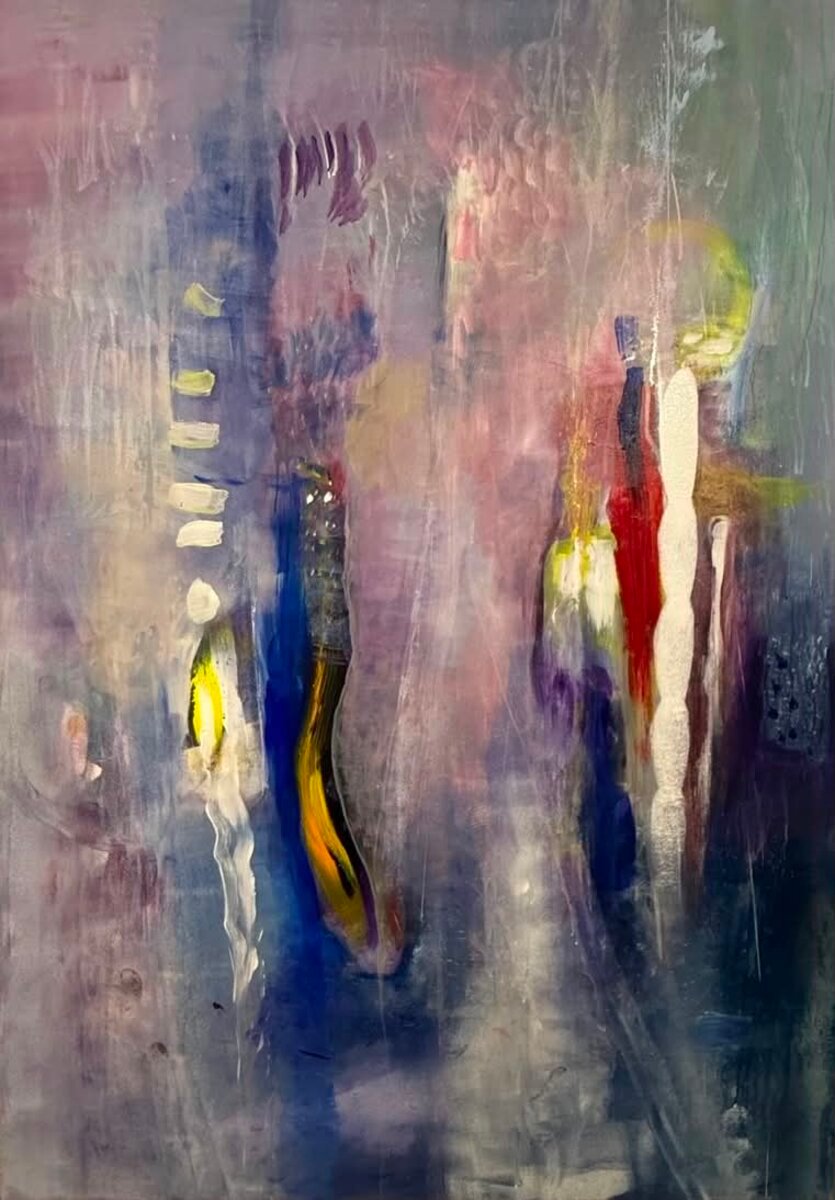Echi Urbani, 2026, tecnica mista su tela, 155 x 117 cm