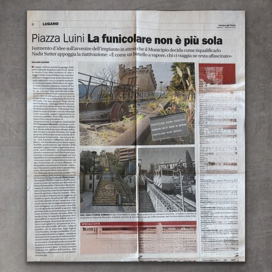 Corriere del Ticino, 2018: la funicolare non è più sola, proposta di mosaico per la scalinata degli Angioli